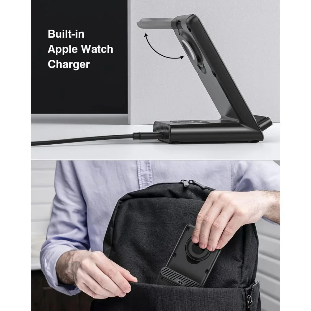 3 in1 Wireless Charging Station Made for Apple Watch iPhone AirPods with Adaptor